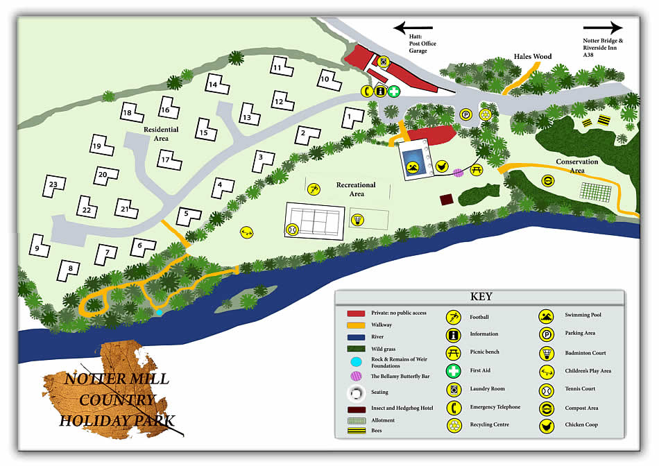 Map showing the facilities at Notter Mill Country Park